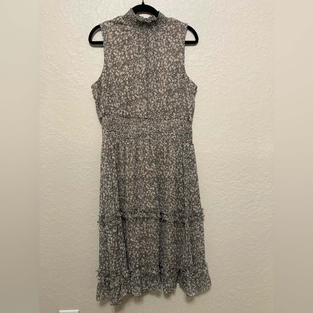 1. Slate XL floral printed sleeveless mock-turtleneck ruffle ruching smock dress